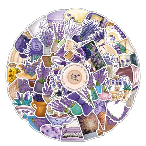 MARSFORCE Lot de 50 autocollants lavande - En vinyle imperméable - Pour ordinateur portable, bagages, valise, skateboard, casque, guitare, bouteille d'eau, tasse, carafe, housse de téléphone portable