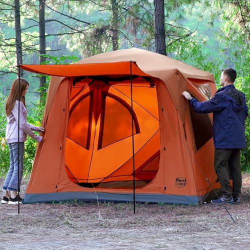 Timber Ridge Camping Tent, 4 Person Instant Pop Up Hub Tent with 8 Windows, Easy 60 Second Setup, Weather Resistant Family Cabin Tents with Rain Fly for Camping, Hiking, Outdoor Travel