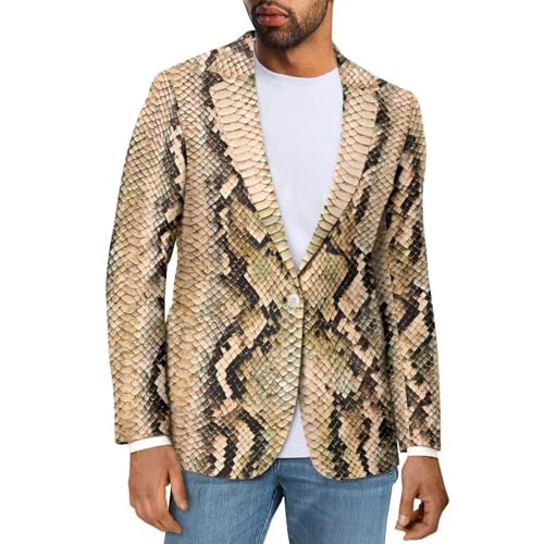 Sprowallow Snakeskin Pattern Casual One Button Blazers for Men Notched Lapel Suit Jacket with Pocket Slim Fit Lightweight Sport Coat