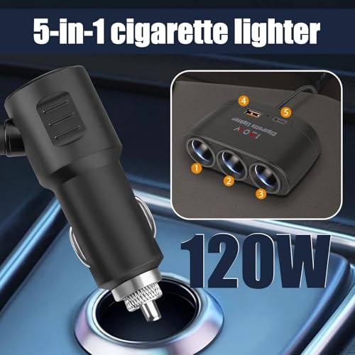5 en 1 Multiprise Allume Cigare 12V/24V, 120W Prise Allume Cigare USB C, Chargeur Voiture, Chargeur Multifonctionnel avec 1 Port USB, 1 Port PD et 3 Ports Extension – vue 7