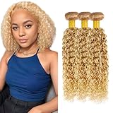 Luxvogue 12 14 16 Inch Human Hair Bundles Honey Blonde P27/613 Jerry Curly Bundles Human Hair 12A Unprocessed Quick Weave for Black Women Soft Sewn In with Double Weft