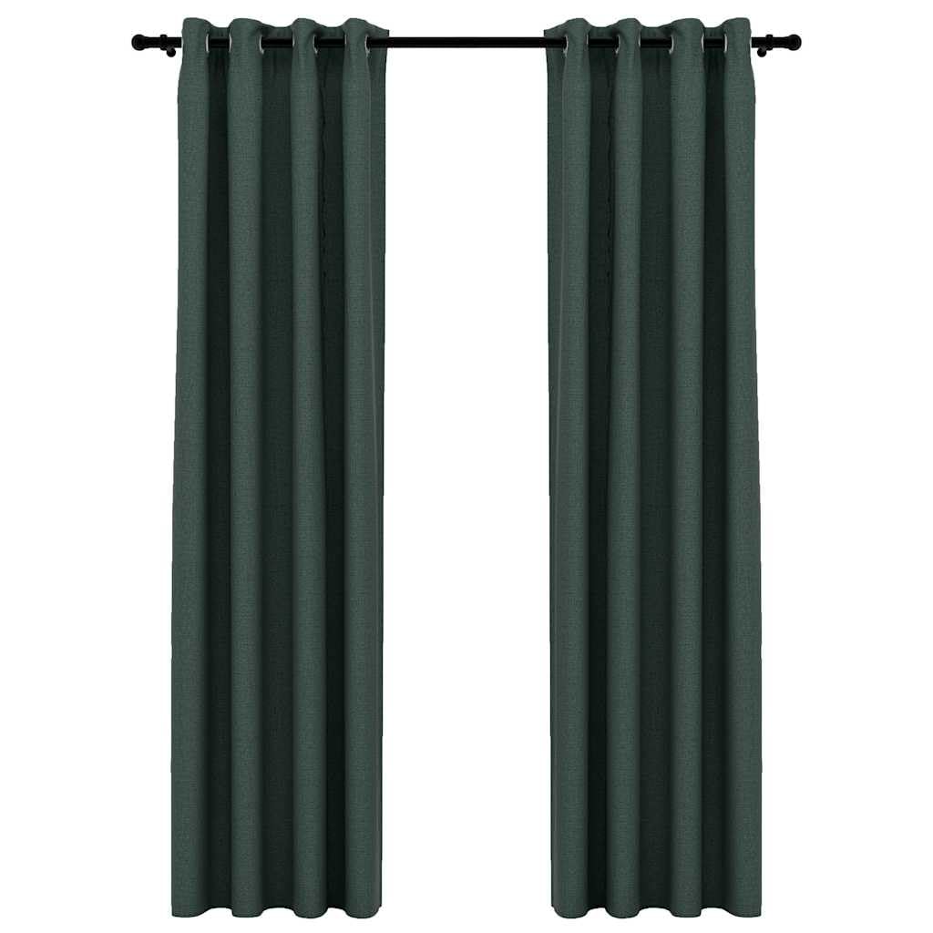 Verdunkelungsvorhänge Ösen Leinenoptik 140x225 cm, 2er-Set Grün, Blickdicht für Wohnzimmer, Schlafzimmer, Büro