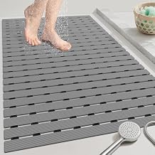 OTHWAY Large Shower Mat, 35.4 x 24 Inch No Suction Cup Shower Mat Non Slip, Quick Drain Large Non Slip Shower Mats for Inside Shower, Heavy Duty Curlable PVC Shower Floor Mat, Dark Grey