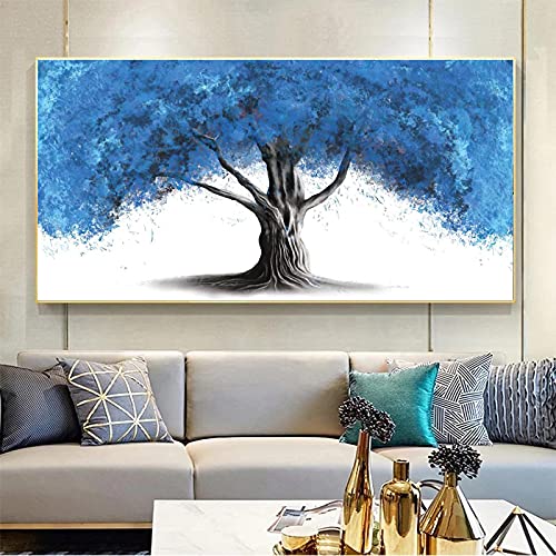 Peinture sur toile arbre de vie bleu 60x120cm pour habiller un grand mur