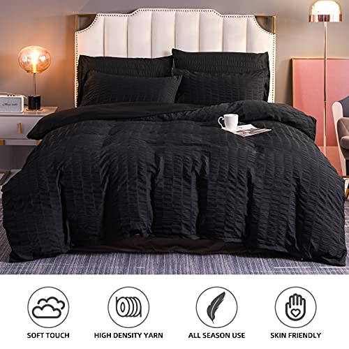 A Nice Night Seersucker Chic Comforter Set，Hotel Style Bedding Set,Soft Microfiber And Durable Bedding Set For All Seasons (Black, Queen(88-By-88-Inches)) #TOP4