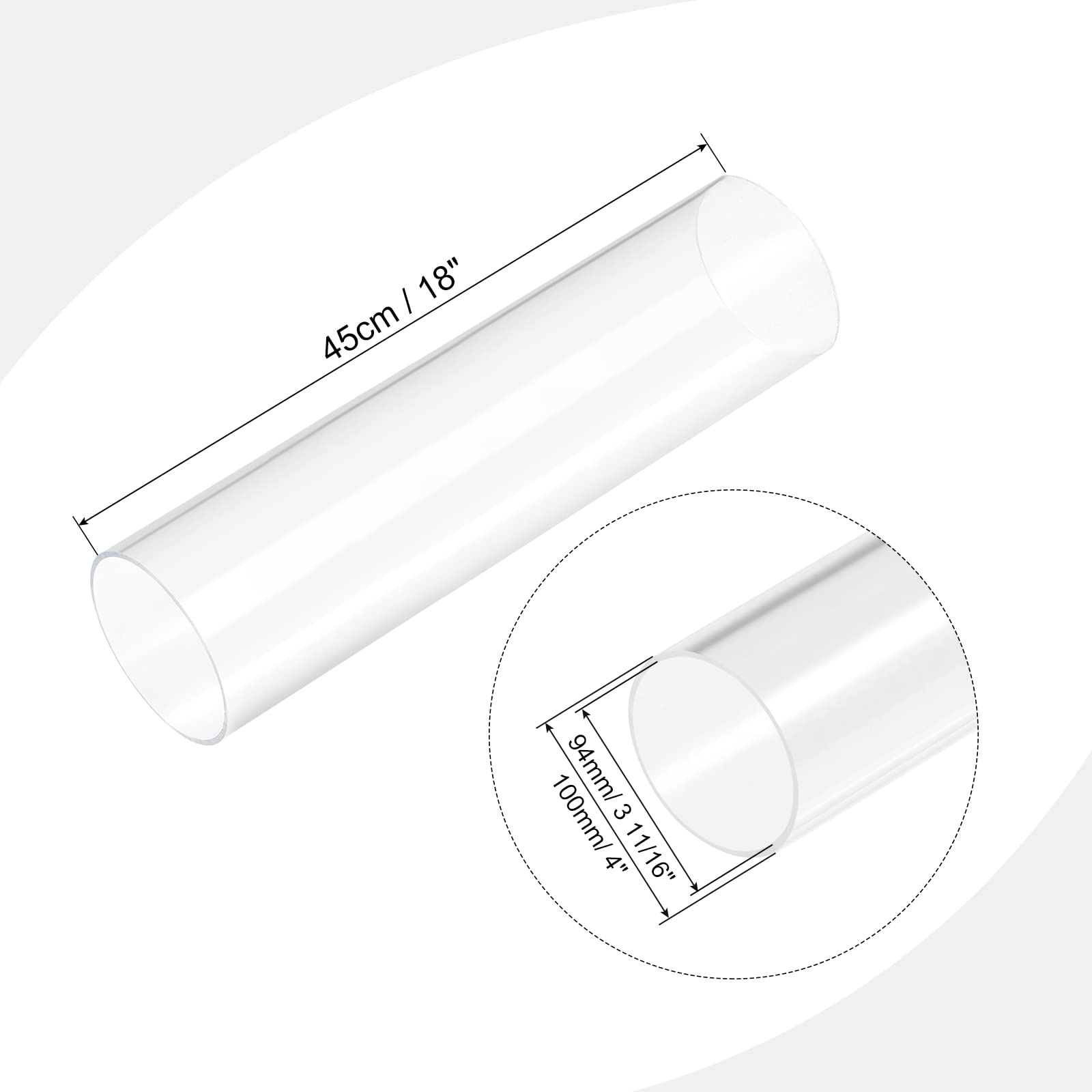 MECCANIXITY Tubo redondo rígido claro de acrílico 94m m ID 100m m OD 18 pulgadas para lámparas y linternas, sistema de refrigeración por agua