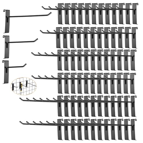 IGNPION Ganchos de rejilla para pared, 75 unidades, 4/6/8 pulgadas, accesorios de rejilla para paneles de pared, accesorios de rejilla de grado comercial negro, accesorios de rejilla para garaje,