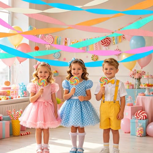 Image of 6 Rolls Crepe Paper Streamers Party Decorations, Rainbow Streamers Colorful Candyland Party Decorations for Birthday Wedding Bridal Baby Shower