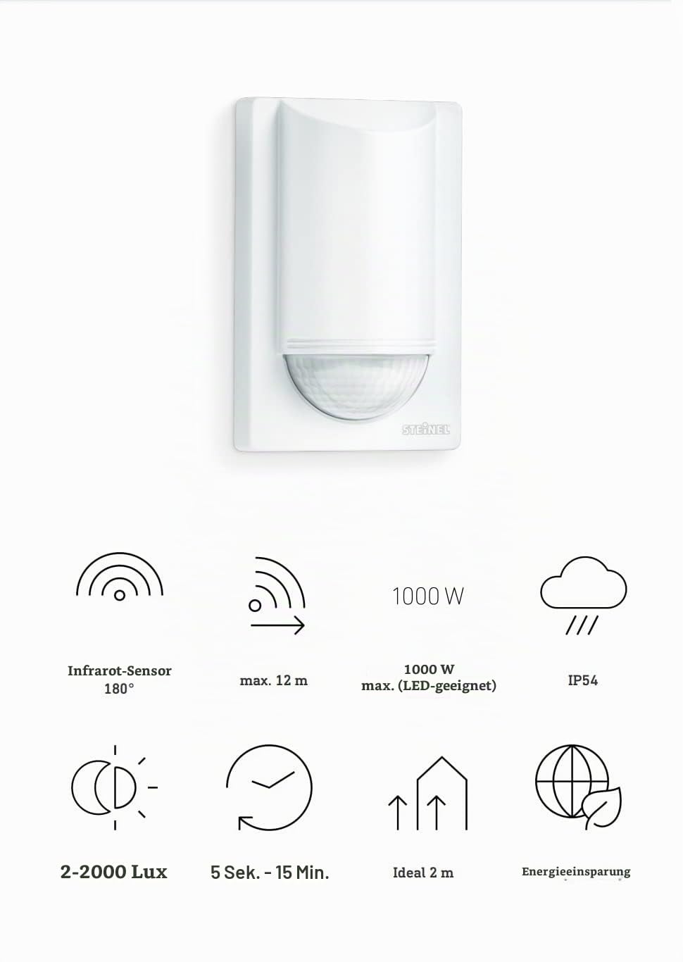 Steinel Infrarot-Bewegungsmelder IS 2180-2 180° Weiß, 12 m Aufputz-Sensor, 1000 W, Unterkriechschutz, 1000 W
