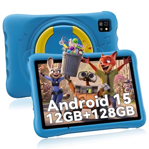 Ausriray Tablet para Niños con Android 15, 12GB RAM + 128GB, Funda Protectora Azul, Cámara Dual