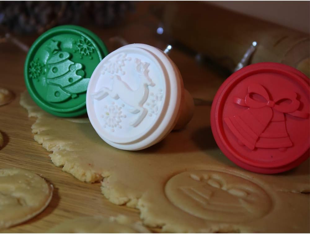 BWD Christmas Cookie Stamps Xmas Winter Baking Tool Accessories/Personalized Pastry Ginger Shortbread Biscuits Stamper Cakes Kit Set Embosser Mold Wooden/Christmas Tree/Bell/Reindeer - Image 5