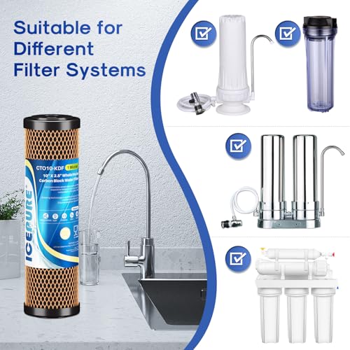 Image of ICEPURE 1 Micron 2.5 inch x 10 inch Whole House Water Filter Coconut Shell Activated CTO Carbon and KDF Cartridge for Home, Compatible with WFPFC8002, WFPFC9001, FXWTC, SCWH-5, WHEF-WHWC, AMZN-SCWH-5, 3PACK