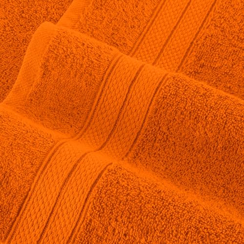 Image of Elegant Comfort Luxury 6-Piece Towel Set, Premium Soft 100% Turkish Cotton, Three Line Popcorn Design 2 Bath Towels, 2 Hand Towels and 2 Washcloths Towel Set-Quick-Drying and Absorbent, Vibrant Orange