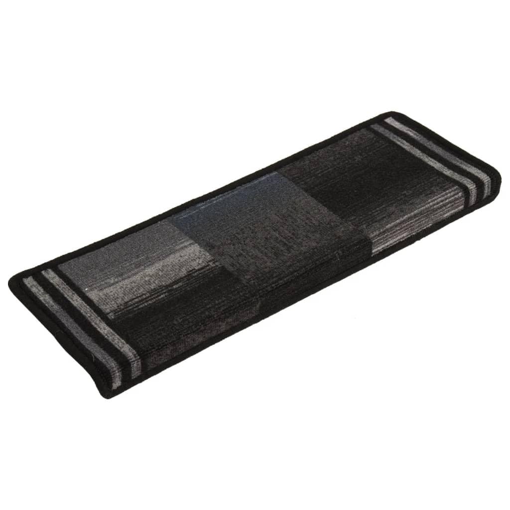 vidaXL Alfombrilla Autoadhesiva de Escalera 15 uds, Alfombra Antideslizante de Escalera, Protector de Peldaño, Poliamida Negro y Gris 65x21x4 cm