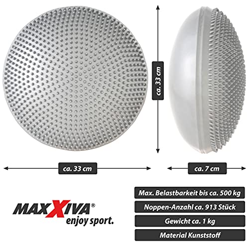 MAXXIVA Ballsitzkissen Fitness Ø 33 cm mit Noppen Pumpe Fitness-Zubehör Fitness-Training Yoga Gymnastik Pilates Physiotherapie Luft-Kissen (Grau)