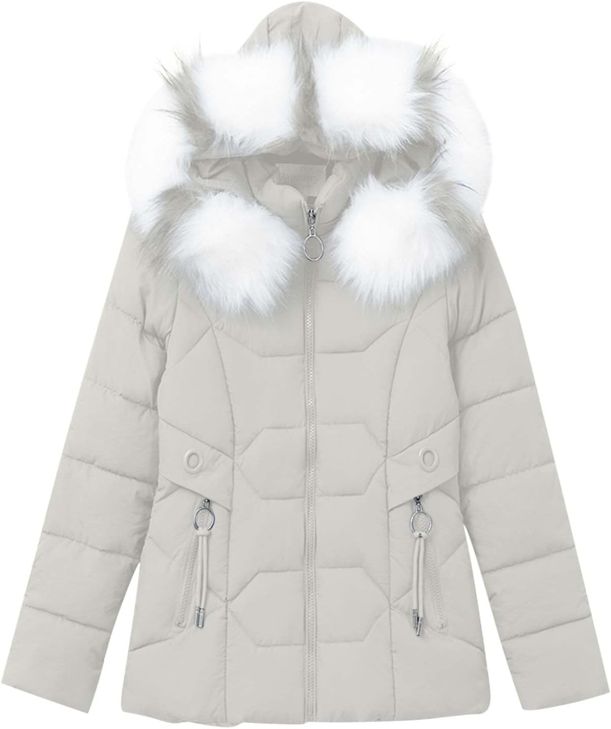 XUNRYAN Girls Winter Puffer Jackets Quilted Lightweight Faux-Fur Hooded Parka Thicken Warm Down Coat Anorak Overcoat Outwear