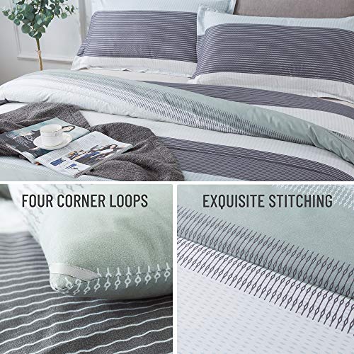 Andency Stripe Comforter Set King Size (104X90 Inch), 3 Pieces Mint Green Patchwork Striped Comforter, Soft Microfiber Down Alternative Comforter Bedding Set With Corner Loops #TOP4