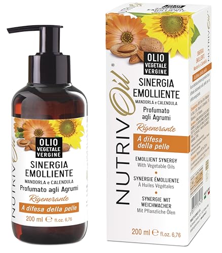 NUTRIVOIL - Olio di Mandorle Dolci, Girasole, Calendula, Vitamina E Naturale - Sinergia Profumata Agrumata - Nutriente, Idratante, Elasticizzante. Flacone 200 ml con dispenser