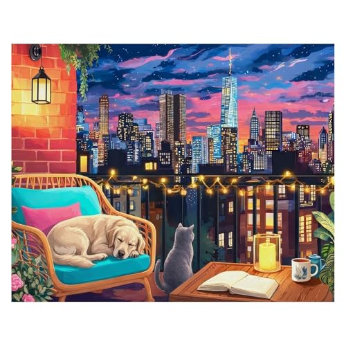 Springbok Cozy Nights & City Lights Rompecabezas de 500 Piezas para Adultos – Paisaje Urbano desde Azotea Acogedora – Póster Incluido – Piezas Cortadas Únicas – Hecho en USA miniatura 1
