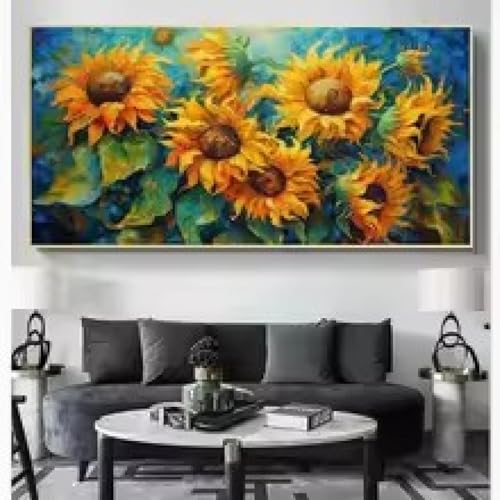 Impression sur toile moderne abstraite avec buisson de tournesol affiche animée 55 x 100 cm