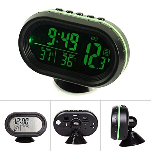 Yosoo Multi-Functional 12V Car Auto Lcd Digital Clock Thermometer Temperature Voltage Meter Monitor (Green) #TOP4