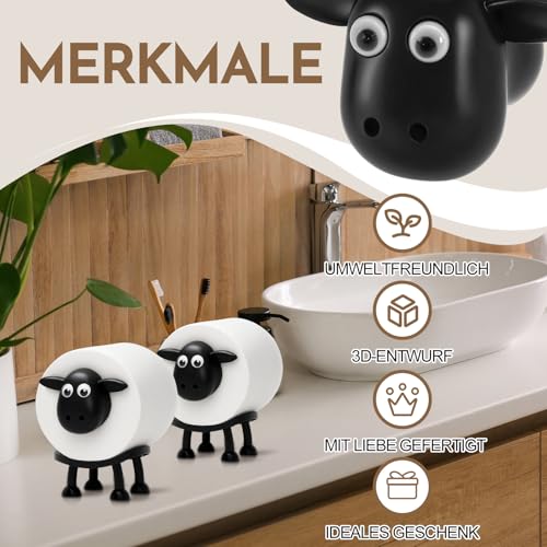 YUEIODDKL 2 Stück Toilettenpapierhalter Schaf, Lustiger Klopapierhalter, Toilettenpapier Deko Schwarz, Toilettenrollenhalter WC, Klorollenhalter Schaf für 38 und 42mm Rollen