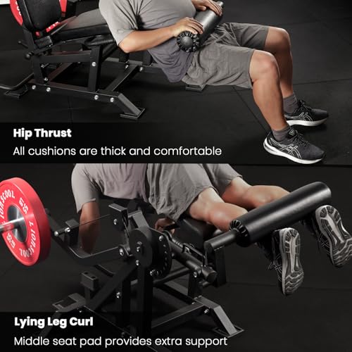 LIONSCOOL Leg Extension and Lying Leg Curl Machine, Adjustable Seated and Prone Lower Body Exercise Bench in Commercial Grade, Cable Operated Plate Loadable Leg Rotation Machine for Home Garage Gym - Thumbnail 4