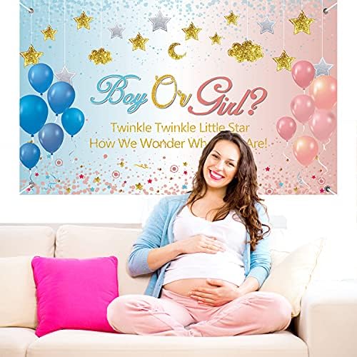 Gender Reveal Backdrop Banner Gender Reveal Banner Boy or Girl Pregnancy Announcement Banner Gender Surprise Backdrop Background Baby Shower Backdrop72.8*43.3 Inch