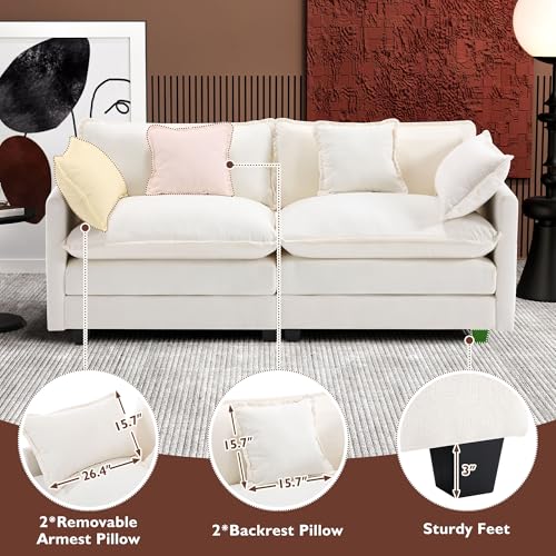 Image of Ihanherry Cloud Sofa 77 Inch Loveseat, Modern Sectional Couch, 2-Seats Sofa for Living Room Bedroom and Apartment, Comfy Double Layer Upholstered Seat Cushion, Breathable Chenille Fabric, Beige