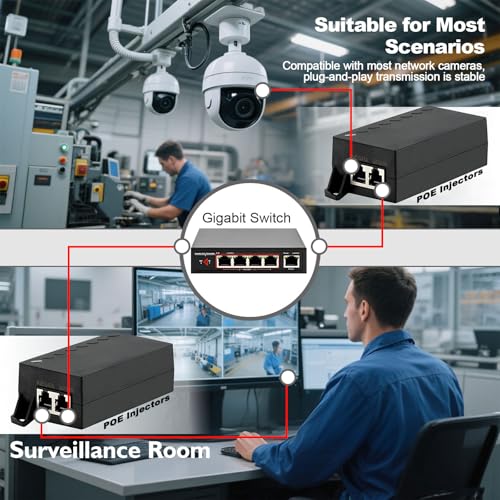 60W Gigabit PoE++ Injector - 10/100/1000Mbps, RJ-45 Shielded, IEEE 802.3af/at/bt Compliant, PoE Switch Powerline Network Adapter for High Power Ethernet Devices, Up to 100m, by ThePoEstore