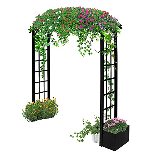 Warmally Garden Arbor 84in Arch Trellis with Side Planter Boxes for Climbing Plants Vines Outdoor Garden Backyard Lawn Bridal Party Decor