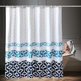 WedDecor Bathroom Shower Curtain Waterproof Anti Mould Mildew Resistant, Heavy Duty 100% Polyester Fabric Curtains Liner with 12 Curtain Hooks, 180cm x 180cm, Black, Grey & White