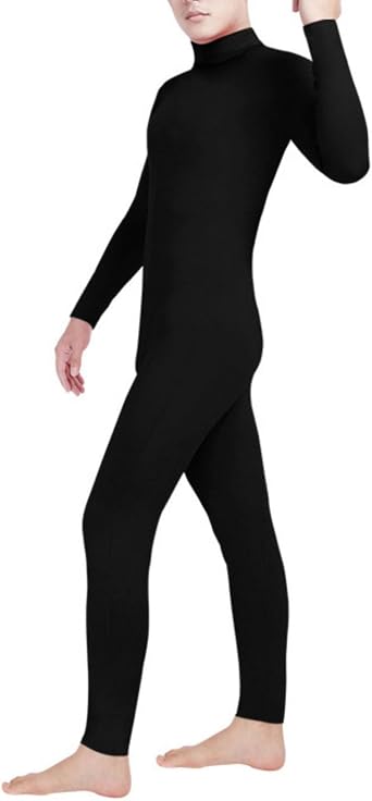 Mens Full Body Unitard Turtleneck Spandex Dancewear Footless Long Sleeve Zentai Unisex One-Piece Jumpsuit