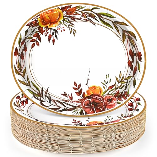 Homlouue 50 PCS 10×12inch Fall Paper Plates, Thanksgiving Plates, Autumn Floral Leaves Oval Plate, Thanksgiving Paper Plate Disposable for Fall Theme Party Supplies Decoration Dinner, Serves 50 Guests Homlouue 50 PCS 10×12inch Fall Paper Plates, Thanksgiving Plates, Autumn Floral Leaves Oval Plate, Thanksgiving Paper Plate Disposable for Fall Theme Party Supplies Decoration Dinner, Serves 50 Guests