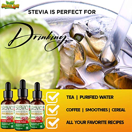 ( 3 Pack ) Candy Cane Premium Quality Stevia Drops | Organic Liquid Stevia | Best Sugar Substitute | 100% Pure Extract | Naturally Sweet | Non-Bitter, 0 Calorie,Non-Gmo, Diabetic & Keto Friendly (1Oz) #TOP2