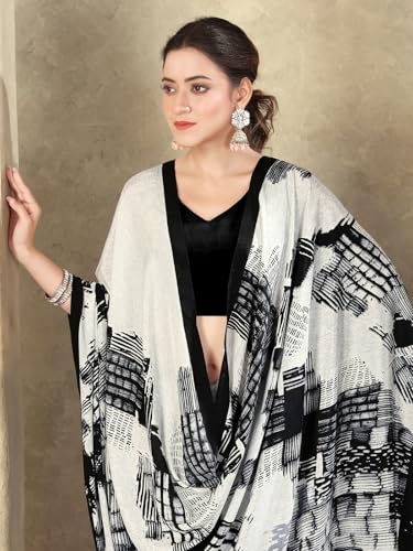 Image of SIRIL Women's Crepe Silk Printed Saree with Unstitched Blouse Piece