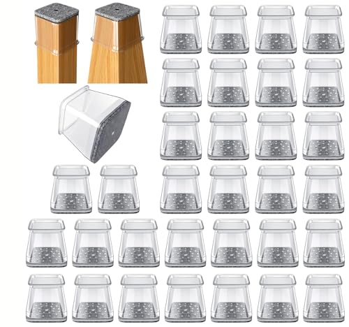 32 Pcs Square Chair Leg Protectors for Hardwood Floors,Felt Furniture Floor Protectors with Silicone Caps, Extra Large Size (Fits Chair Legs with Side Length: 1-5/8" to 2")