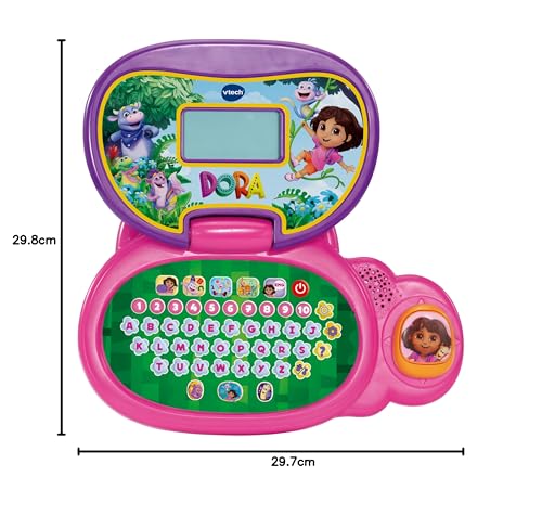 VTech - Mon Ordi Éducatif Dora L’Exploratrice - Ordinateur Enfant Bilingue avec Écran Rétroéclairé, 13 Activités et Jeux Interactifs Dora - Cadeau Enfant Dès 3 Ans - Contenu en Français et Anglais