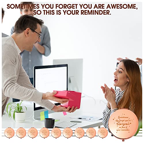 10 Pcs Inspirational Compact Mirror Sometimes You Forget You're Awesome Appreciation Thank You Gifts For Women Employee Coworker Friends Gift Magnifying Pocket Mirror (Rose Gold) #TOP5
