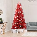Kerstboom, Onverlichte kunstmatige rode spar PVC kerstboom met takpunten(6FT)