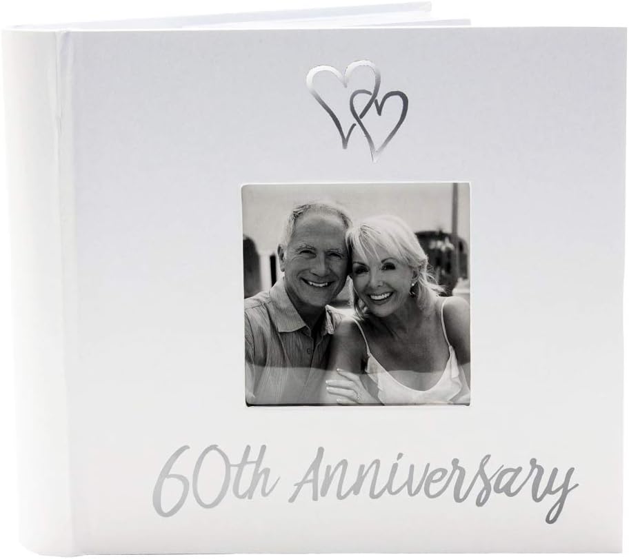 Haysom Interiors Lovely Diamond 60th Wedding Anniversary Photo Album with Double Heart Decoration - Inner Lining Pages to Personalize