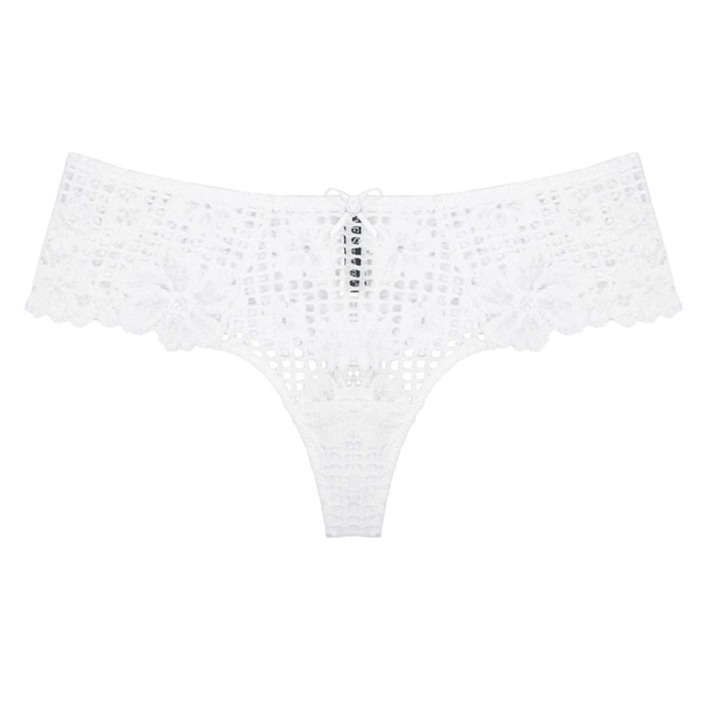 String taille haute pour femmes culotte sexy en dentelle ajourée blanche M
