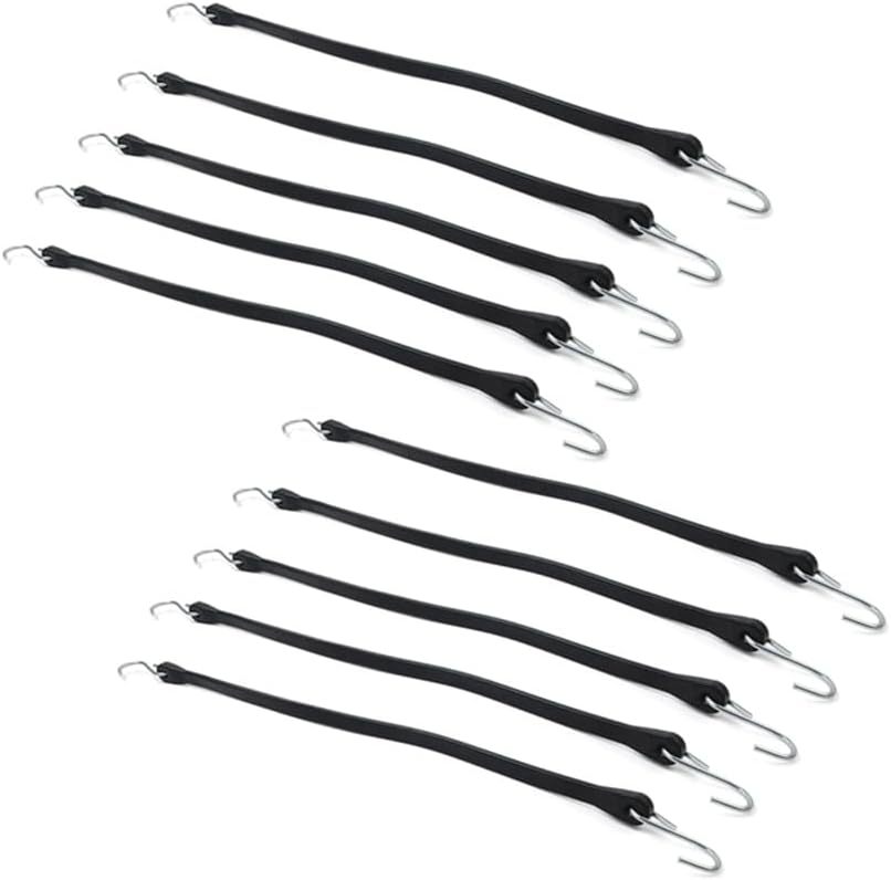 Cnwaga3 10Pcs 21" Outdoor Straps Tie Down Tarp Bungee Cords With Hooks Rubber Black For Trailers, Boat, Buses, Mobile-Homes, Cargo Haulers