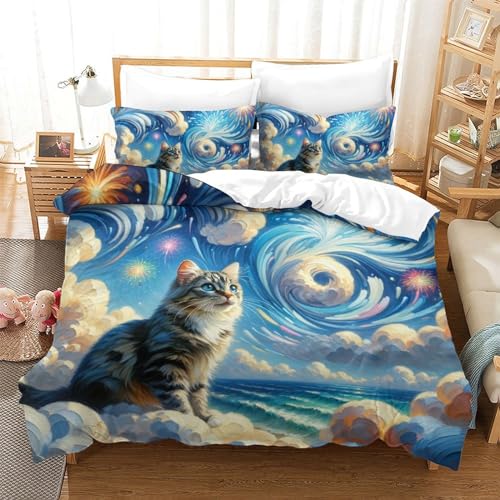 Housse de couette chat 3D 200x200 parure lit double ado - 2
