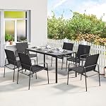 Ensemble de salle à manger extérieur Outsunny 7 pièces pour 6, table et chaises de patio en faux bois avec siège en maille respirante, ensemble de meubles de patio avec cadre en acier galvanisé pour jardin, arrière-cour, noir