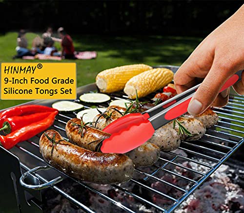 HINMAY Kitchen Silicone Tongs 9 Inch Stainless Steel Serving Food Tongs, Set of 3 (Red Blue Green) - Image 6