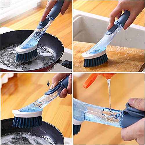 Cenbee Soap Dispensing Dish Brush With 4 Replaceable Heads, Updated No Leaking Soap Dish Scrubber Soap Dispenser, Kitchen Dish Brush With Soap Dispenser For Pot Pan Sink Cleaning(Blue) #TOP4