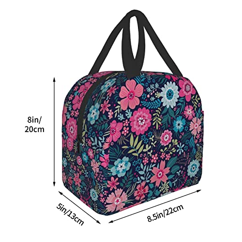 Guronta Floral Lunch Bag For Women Black Insulated Lunch Box Reusable Waterproof Cooler Tote Bag For Office Work Hiking #TOP4