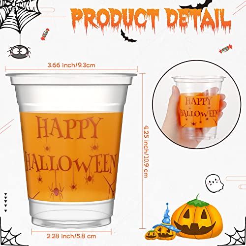 12 Oz Bulk Plastic Halloween Party Cups Clear Disposable Cups Printed Happy Halloween With Spider And Cobweb Disposable Plastic Party Cups Tableware For Kids Adults Halloween Party Supplies(60 Pack) #TOP1