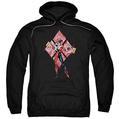 BATMAN - Mens Harley Quinn (Diamonds) Pullover Hoodie, XXX-Large, Black